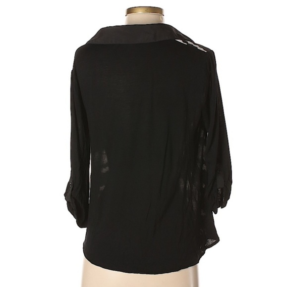 Kensie Black White Chevron 3/4 Sleeves Blouse - Picture 2 of 6